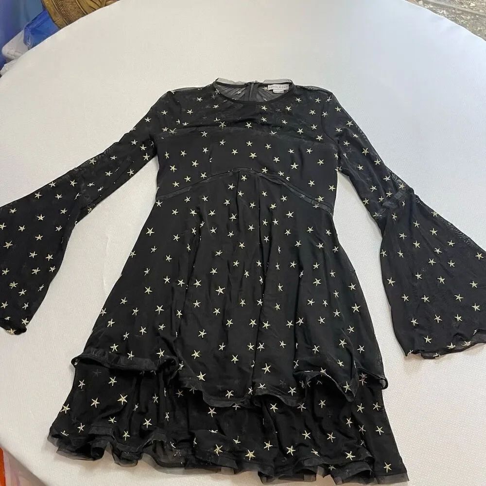 Donna Mizani Black Gold Embroidered Star Dress Size Small